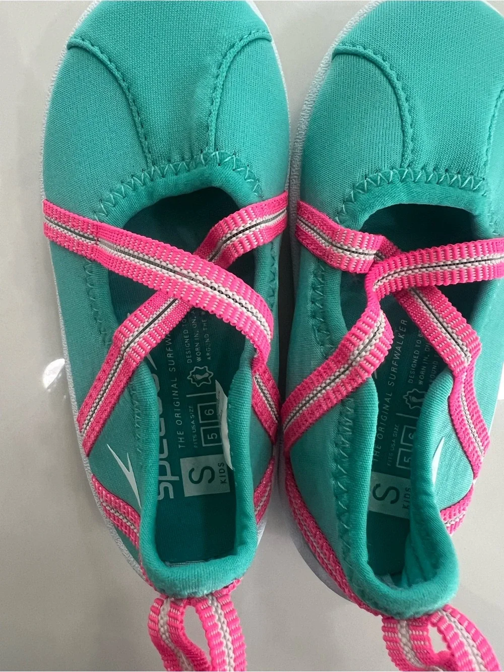 Speedo - Girls Mary Jane Water Shoes - Turquoise/Pink - Small (5-6)